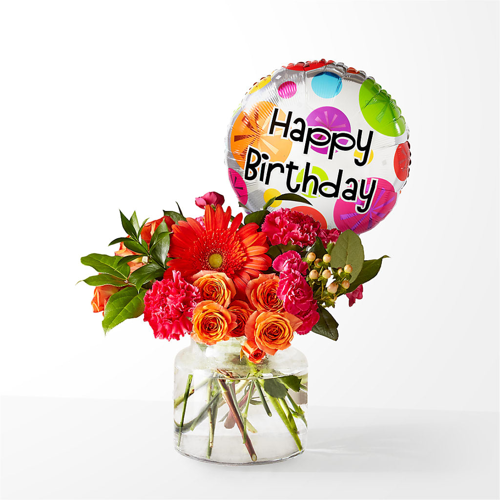 Fiesta Bouquet with Birthday Balloon – The Flower Chef Llc, Cartersville GA