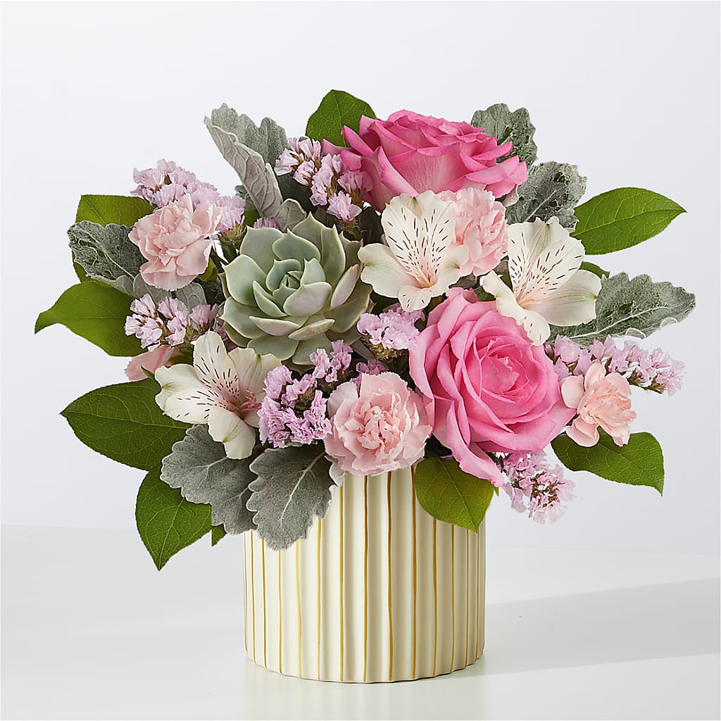 Dusty Rose Bouquet with Ivory Vase – The Flower Chef Llc, Cartersville GA
