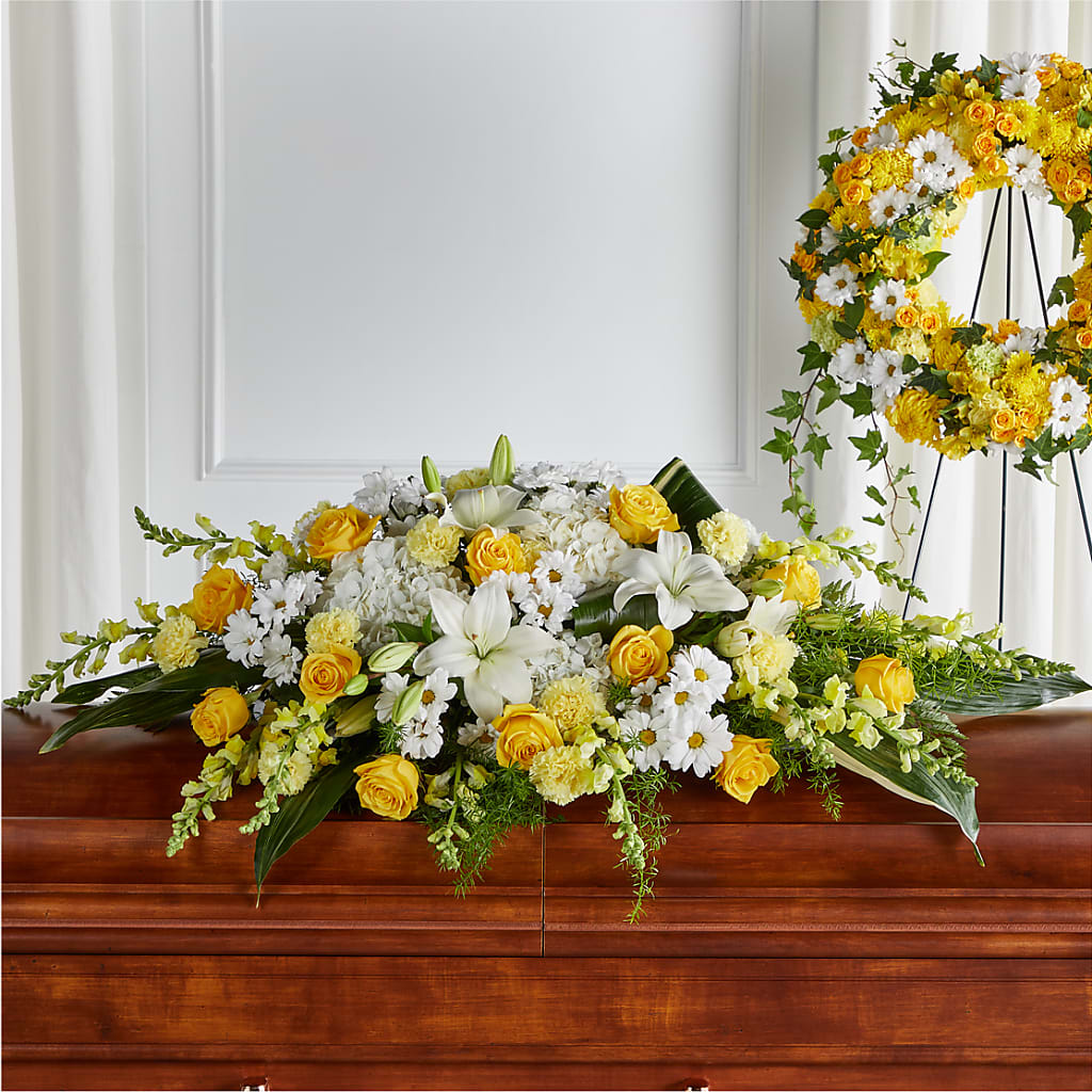 Golden Harmony Casket Spray – The Flower Chef Llc, Cartersville GA