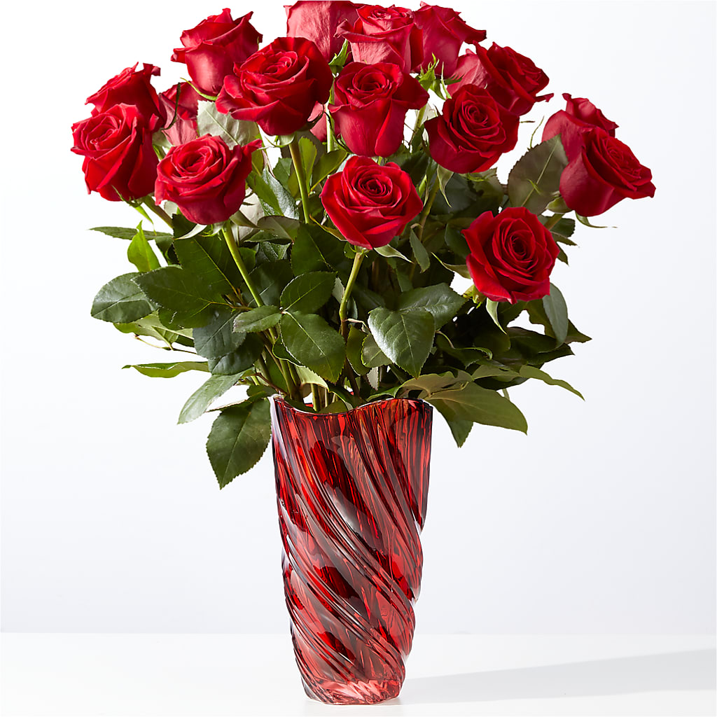 Classic Love Red Rose Bouquet with Luxe Swirl Vase – The Flower Chef Llc, Cartersville GA